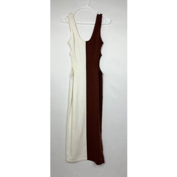 NWT Ronny Kobo Angua Brown White Colorblock Stripe Sleeveless Maxi Dress - Picture 8 of 12